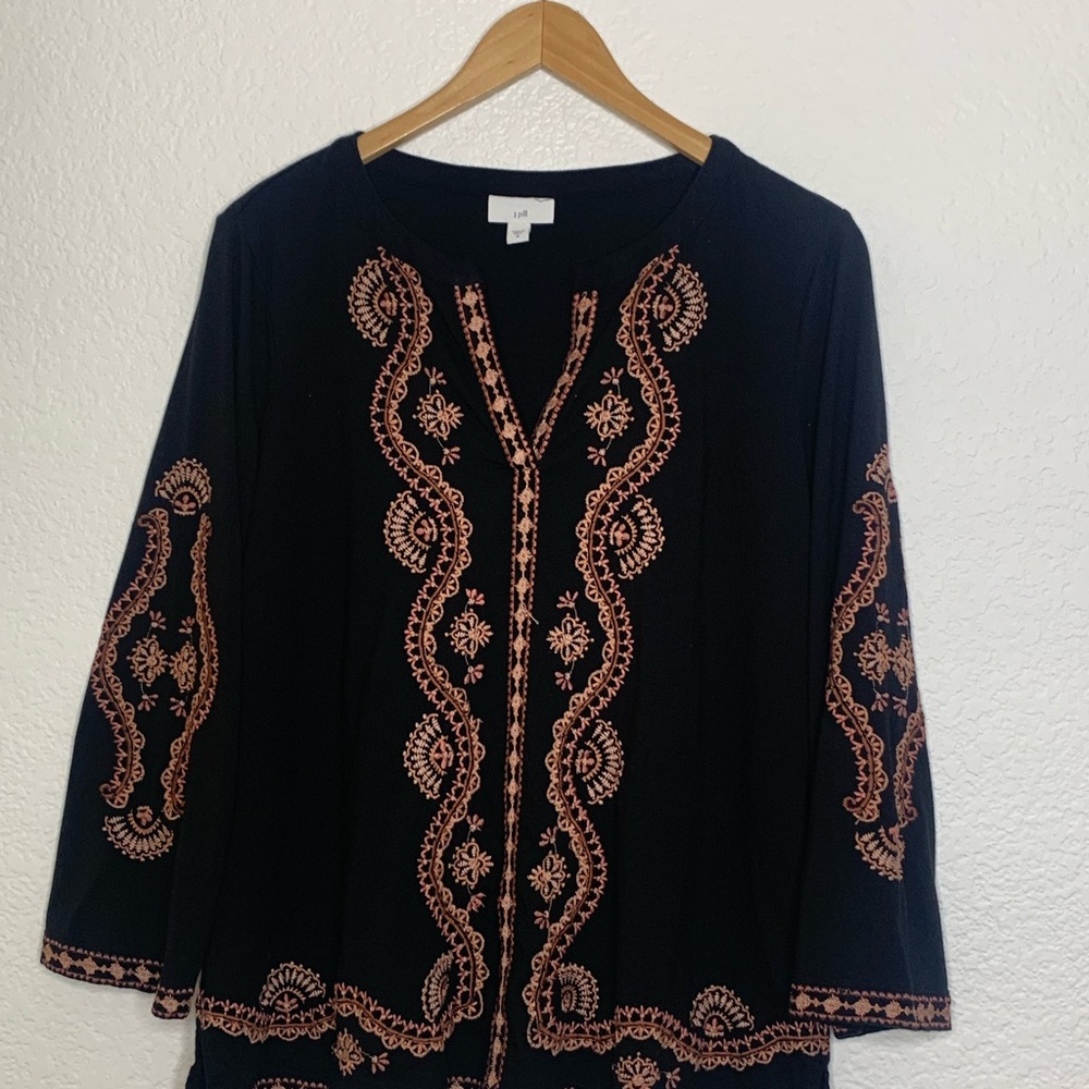 J. Jill Black Embroidered Blouse Relaxed Fit